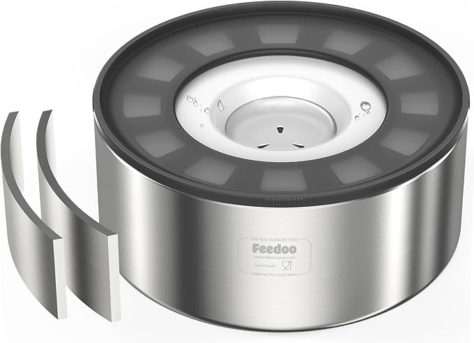 2L No Spill Water Bowl for Dogs, Double-Wall Stainless Steel with Splash-Proof Paws Lid and Floating Disk, Non-Slip Base, Easy to Clean Slow Water Feeder for Small Medium Dogs-PawvioPets