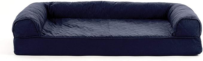 Furhaven Cooling Gel Dog Bed for Medium/Small Dogs w/ Removable Bolsters & Washable Cover, For Dogs Up to 35 lbs - Quilted Sofa - Navy (Blue), Medium-PawvioPets