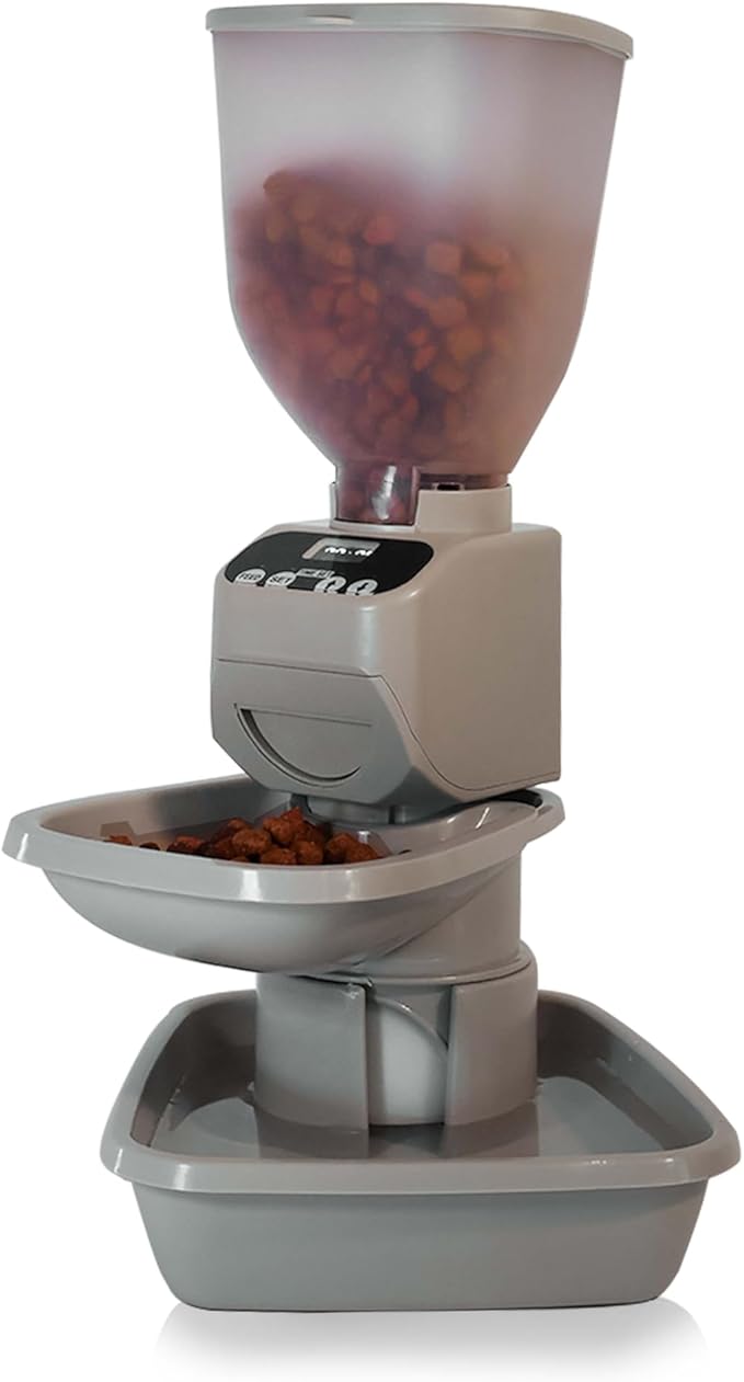 Automatic Dog & Cat Food Feeder with Water Dispenser – Smart Pet Feeder with Portion Control, OLED Display, Anti Jam Design, Battery Operated Dispenser for Medium/Large Pets - Taupe-PawvioPets