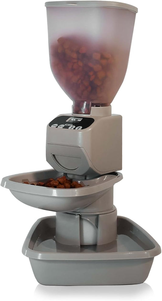 Automatic Dog & Cat Food Feeder with Water Dispenser – Smart Pet Feeder with Portion Control, OLED Display, Anti Jam Design, Battery Operated Dispenser for Medium/Large Pets - Taupe-PawvioPets