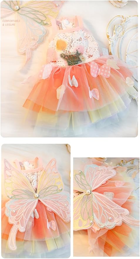 Dog Princess Dresses for Small Dogs Lolita Clothes Butterfly Costume Pet Girl Cute Coat Outfits Summer Costumes Puppy Handmade Skirt Cat Spring (XL,Butterfly)-PawvioPets