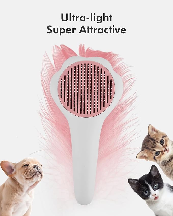 Cat Brush with Release Button Self-Cleaning and Skin-Friendly Grooming and Shedding Tool for Long and Short Haired Cats & Dogs, 140° Comb Teeth, Removes Loose Undercoats and Promotes Healthy Fur-PawvioPets
