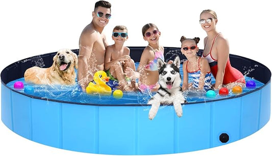 Extra Large Collapsible Dog Pool,97"x16" Anti-Slip Portable Swimming Pool Bathing Tub,Hard Plastic Kiddie Pool for Pets Dogs Cats & Kids…-PawvioPets