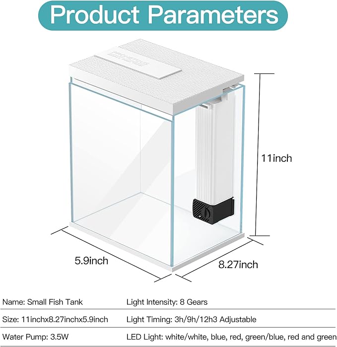 Betta Fish Tank, 2 Gallon Glass Aquarium Starter Kit, Small Fish Tank with Filter and Light.-PawvioPets