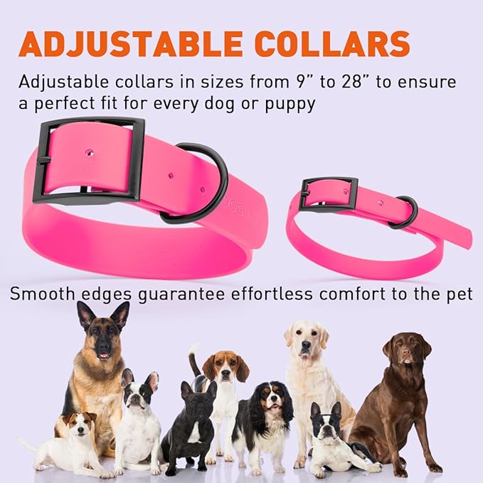 Dogline Biothane Waterproof Dog Collar Strong Coated Nylon Webbing with Black Hardware Odor- Proof for Easy Care Easy to Clean High Performance Fits Small Medium or Large Dogs, Passionfruit Pink-PawvioPets