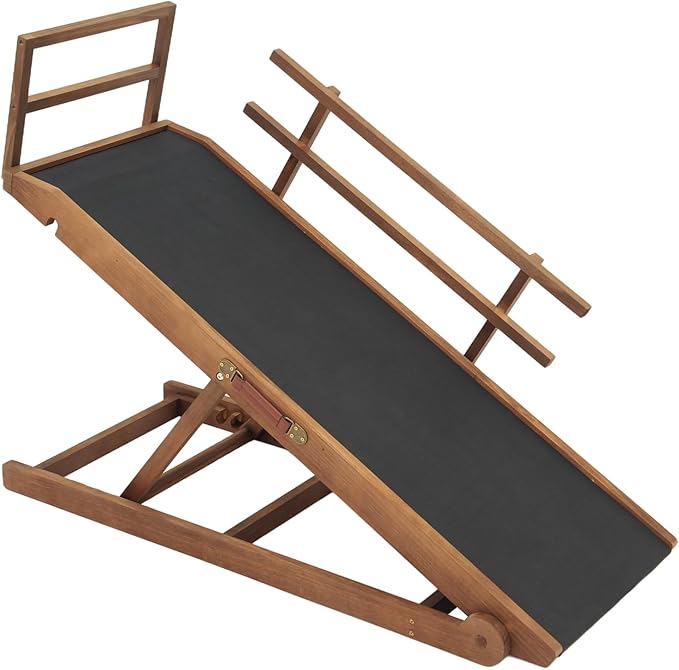 Dog Ramp for Bed, Dog Stairs for Small and Large Dogs, Portable Dog Steps for Bed, Couch, Car, Adjustable Folding Pet Ramp, Upgrade Rubber Pet Steps, Supports up to 210 lbs (Medium-Brown)-PawvioPets