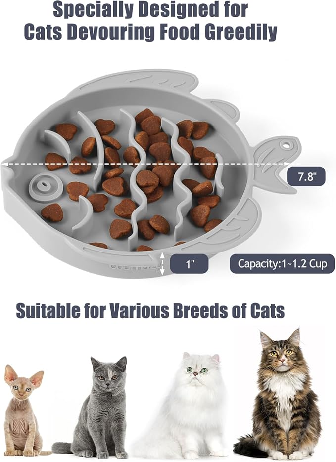 Coomazy 2-in-1 Silicone Slow Feeder Dog Cat Bowls, Interactive Puzzle Toy for Pets Dry/Wet Food Training, Keeps Dogs Cats Busy, Prevents Puppy Kitty Overeating (Smoky Gray, 1.2 Cup)-PawvioPets