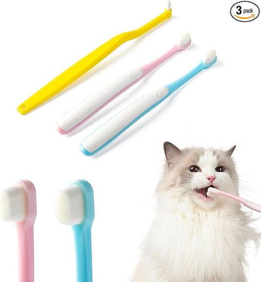 E.M&S.T by Emmeliestella Small Dog & Cat Toothbrush Micro Head, Cat Dental Care, Pets Toothbrush, Oral Hygiene, Easy to Handle, Deep Clean, Extra Soft Bristles, Independent Packaging, Blue&Pink 3PCS-PawvioPets