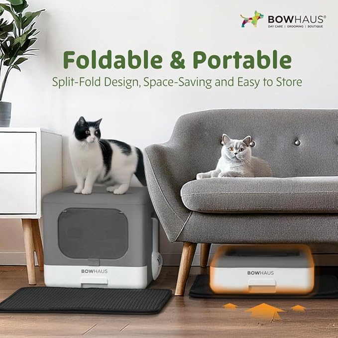 Foldable Cat Litter Box w/Lid, Scoop & Mat, Drawer Design Cat Toilet for Kitten, Two-Way Entry Kitty Litter Box, Odor Control & Easy to Clean, Beige/Pink-PawvioPets