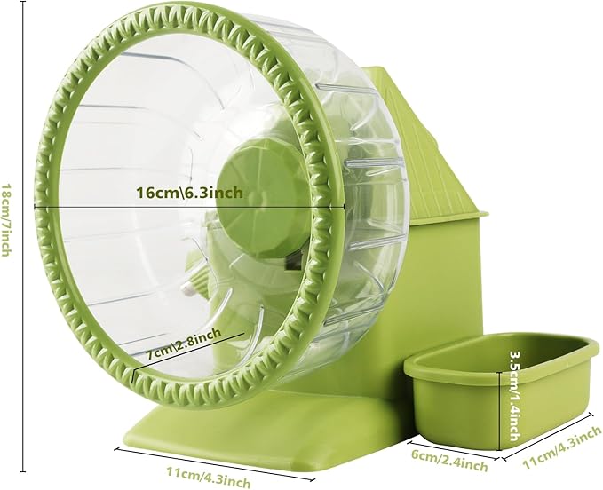 4 in 1 Silent Large Hamster Wheel Multifunctional Hamster Running Wheel Quite Running Spinner Wheel Accessories with Food Bowl Water Bottle for Hamsters Dwarf Gerbil (Green)-PawvioPets