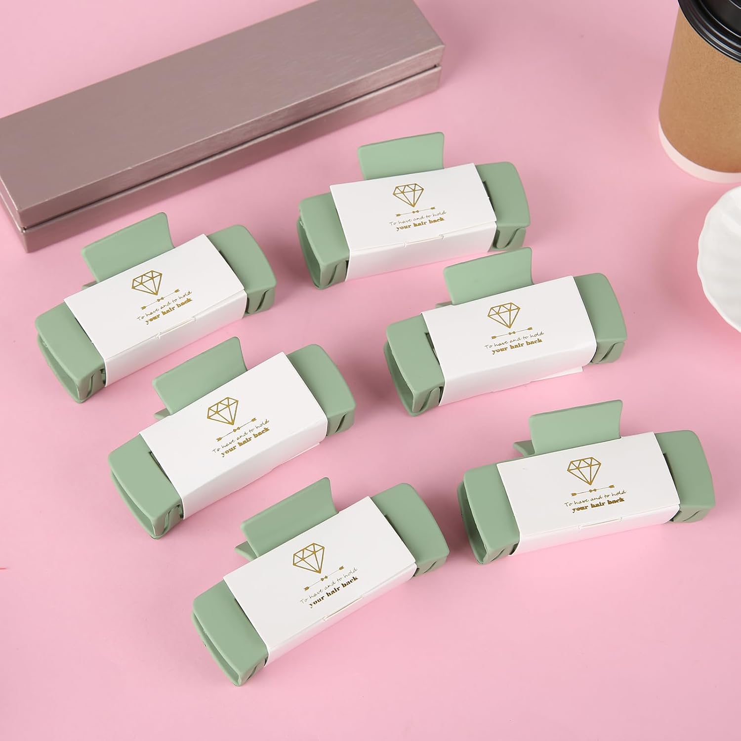 12pcs Bridesmaid Proposal Gifts 4.1inch square Bachelorette Claw Clips Sunglasses set of 12 Girls Trendy Cute Hair Clips for Wedding Party Favors(White&Sage Green 12pcs)