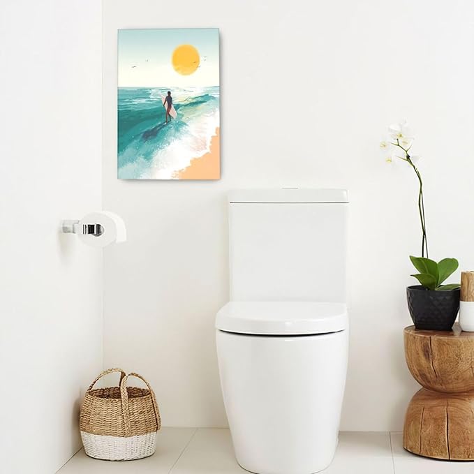 Beach Surfing Wall Art Ocean Coastal Wave Canvas Wall Decor Summer Nature Seascape Pictures Painting Print Framed Artwork Decorations for Bathroom Living Room Office Bedroom 16"x24"-PawvioPets