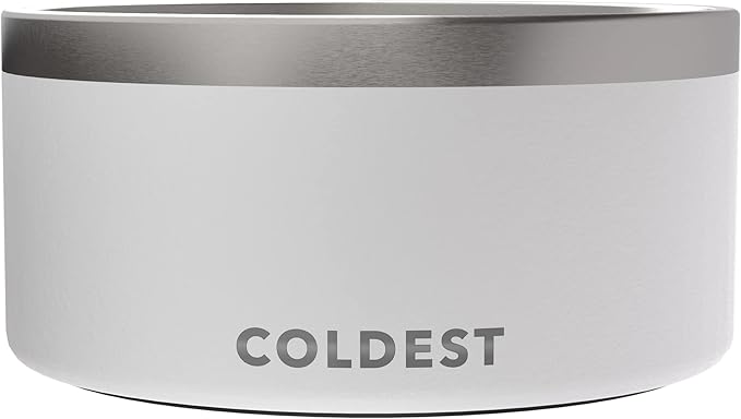 Coldest Dog Bowl - Anti Rust Metal, Non Slip, 3 Layers Insulated Stainless Steel Dog Bowls - Spill Proof & Heavy Duty - Water Bowl for Dogs, Cats & Pets, Dish Washer Safe (200 oz, Epic White)-PawvioPets