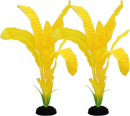 ALEGI Silk Aquarium Plants, 12 inch Artificial Silk Plants Decorations for Fish Tank,Aquarium Décor Plastic Plants (Yellow, 2 Pack)-PawvioPets