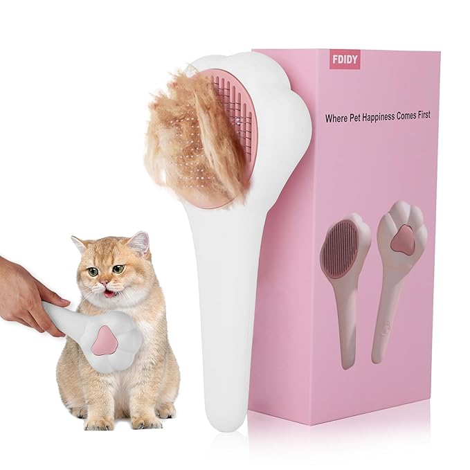 Cat Brush with Release Button Self-Cleaning and Skin-Friendly Grooming and Shedding Tool for Long and Short Haired Cats & Dogs, 140° Comb Teeth, Removes Loose Undercoats and Promotes Healthy Fur-PawvioPets