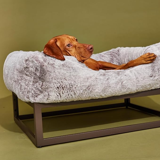 FUZI Luxury Aesthetic Dog Bed for Large Dogs with Washable Cover, Pet Couch, Pet Bed with Sides, Non-Slip Bottom, Soft and Durable Calming Dog Bed, Faux Fur Cover, Large 35.6x28.5x9.5 Light Grey-PawvioPets