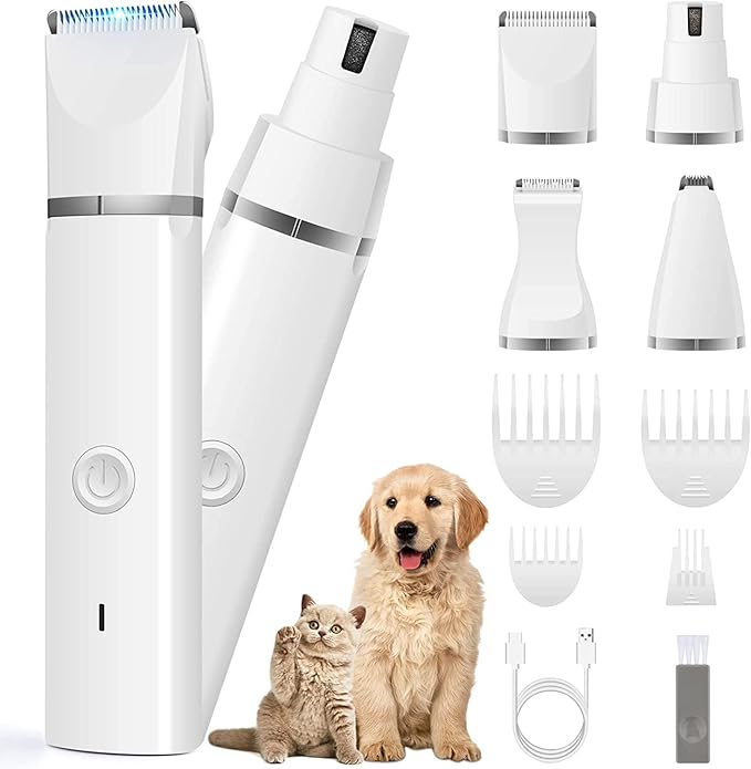 Dog Clippers Grooming Kit Hair Clipper-Low Noise Paw Trimmer- Rechargeable - Cordless Quiet Nail Grinder Shaver for Cats and Other Pets-PawvioPets