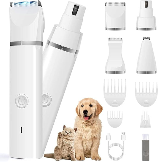 Dog Clippers Grooming Kit Hair Clipper-Low Noise Paw Trimmer- Rechargeable - Cordless Quiet Nail Grinder Shaver for Cats and Other Pets-PawvioPets