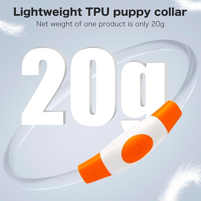 BSEEN Light Up Dog Collar - Rainproof LED Dog Collar Rechargeable - TPU Cuttable Glowing Pet Collar for Small Puppies& Cats, Safety Dog Lights for Night Walking& Camping (XS- Orange 40cm)-PawvioPets
