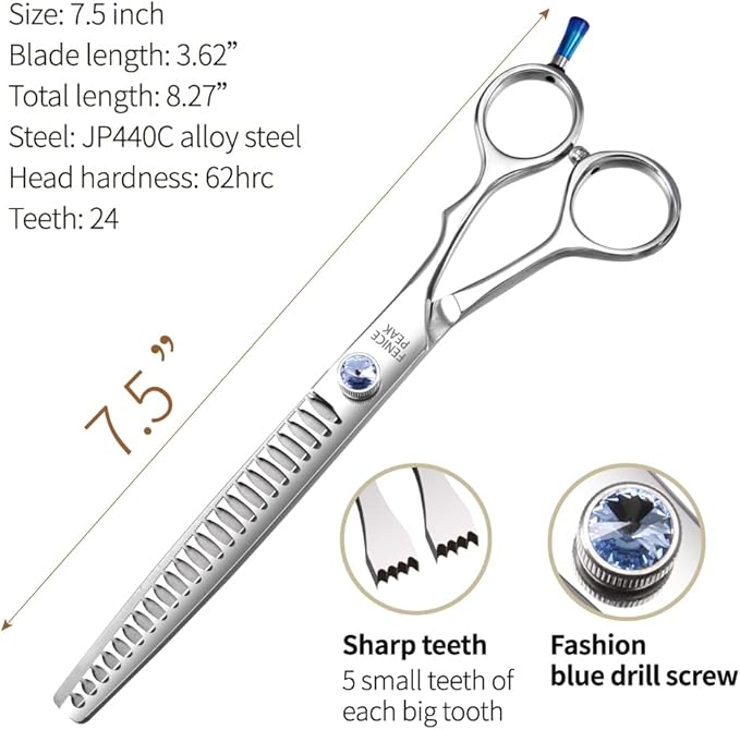 Fenice Professional 7/7.5/8 Pet Grooming Scissors Thinning Cutting Shears for Dog s/Cats Thinning Rate:70-80% (7.5 inch)-PawvioPets