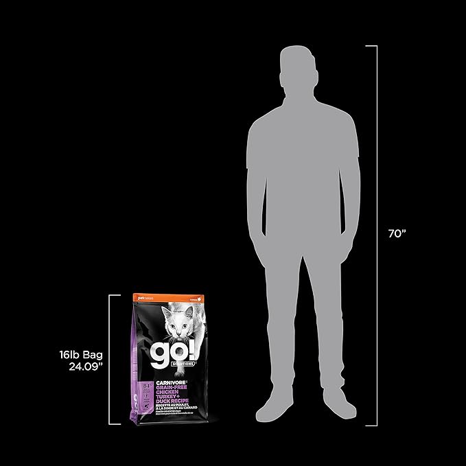 Go! Solutions Carnivore, Grain-Free, Protein Rich Dry Cat Food, Chicken, Turkey and Duck Recipe, 16 lb Bag-PawvioPets