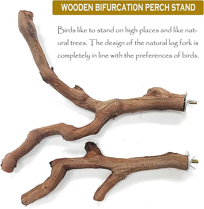 Allazone 4 PCS Natural Wood Bird Perch Stand, Bird Parrot Perch Stand Set, Wooden Parrot Perch Stand Perch Platform Cage Accessories for Parrotlets Cockatiels Budgies Parakeets-PawvioPets