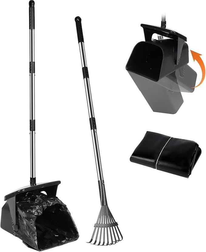 Dog Pooper Scooper with 20 Bag Attachment Long Handle Swivel Bin, Rake Heavy Duty Pooper Scooper for Large Medium Dogs Easy to Clean Poop Scooper for Yard, Grass, Gravel-PawvioPets