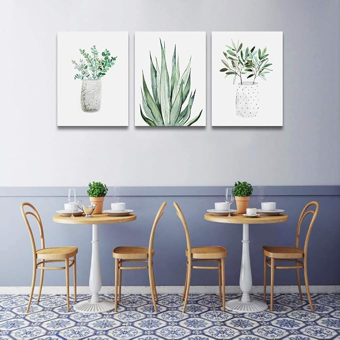 farmhouse Wall Art painting for dining room bathroom Abstract Canvas art family Wall decor for Bedroom kitchen Wall Decoration Living Room decor art Green Leaf pictures Artwork for home walls 3 piece-PawvioPets