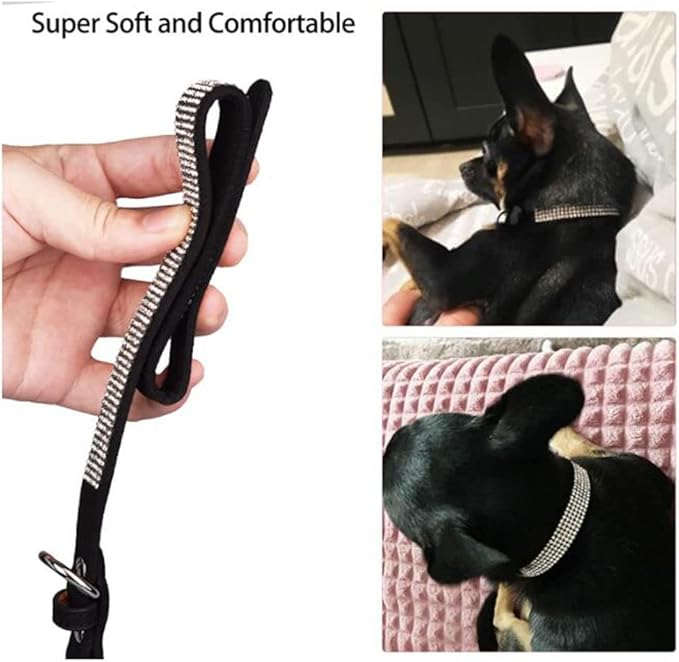 Cute Dog Collar with Bling Rhinestone, Fancy Crystal Diamond Glitter Pretty Jewel Soft Cat Collars for Small Medium Large Breed Dogs Girl Female Pet Puppy Kitten Terrier, Black XXL-PawvioPets