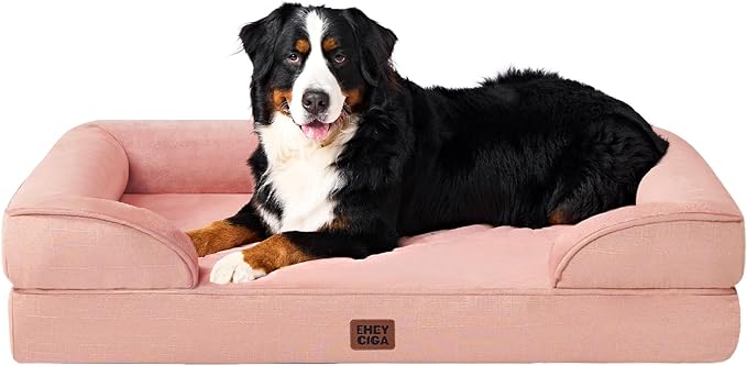 EHEYCIGA Orthopedic XL Dog Beds, Waterproof Memory Foam Dog Bed for Extra Large Dogs, Non-Slip Bottom and Egg-Crate Foam Big Pet Couch Bed with Washable Removable Cover, Dusty Pink-PawvioPets
