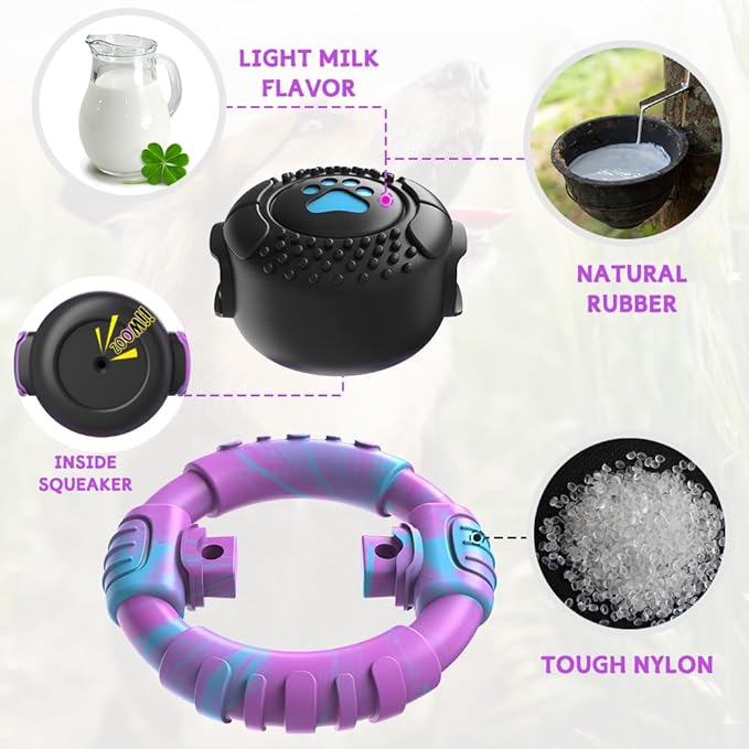 Dog Toys for Aggressive Chewers Large Medium Small Breed Indestructible Durable Tough Squeaky Dog Chew Toys to Keep Them Busy Nylon Rubber Interactive Dog Toys-PawvioPets