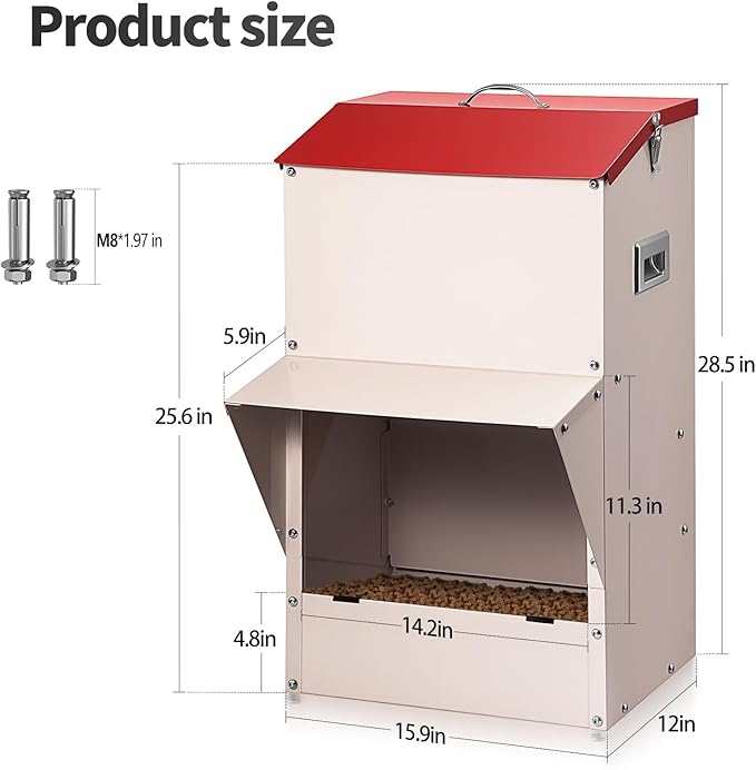 Automatic Dog Feeder Large Breed, 50 LB Capacity Outdoor Pet Food Dispenser, Powder-Coated Steel Gravity Dog Food Feeder with Clear Door, Wall Mountable, Weatherproof Self Feeders-PawvioPets