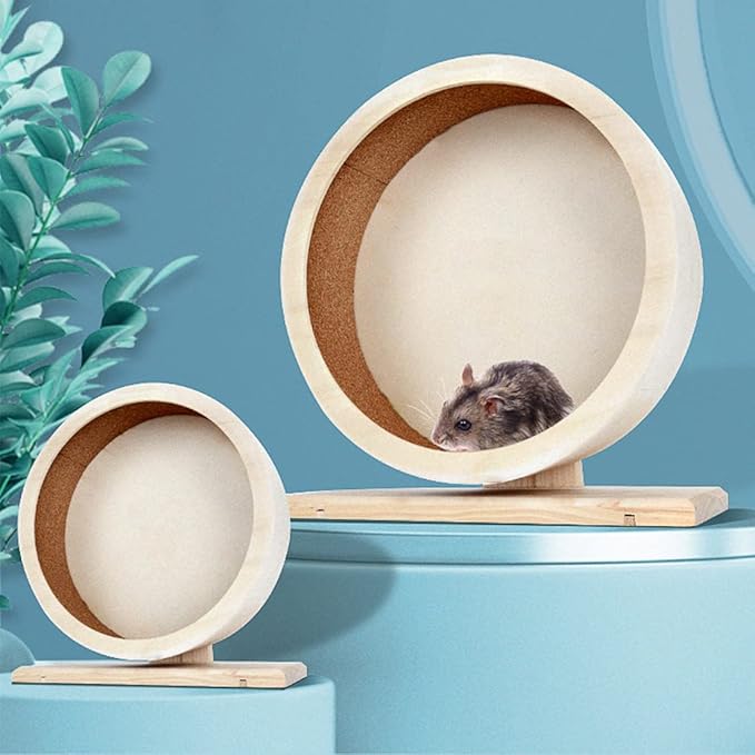 antiai Hamster Wooden Silent Wheel, 9.8 Inch Small Animal Exercise Wheel Accessories, Quiet Spinner Hamster Running Wheels Prevent Depression Toys for Hamsters, Gerbils, Mice and Other Small Pets（L）-PawvioPets