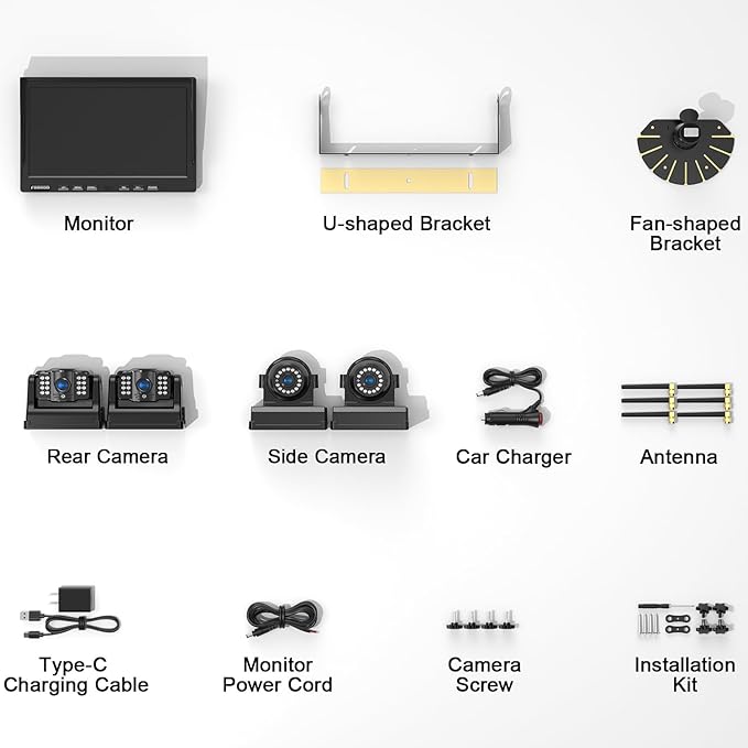 Fookoo 1080P 10" Magnetic Wireless Backup Camera 10" HD Split Screen Monitor,Rechargeable 2 Side View 2 Rear View Cameras,Low Consumption 1-Min DIY Install No Drilling for RV Trailer Truck DCX104-PawvioPets