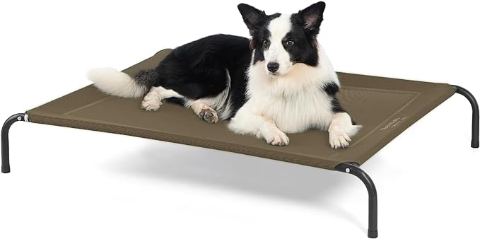 Bedsure Outdoor Elevated Dog Bed Large Sized Dog, Portable Indoor & Outdoor Cooling Raised Cot Pet Hammock Bed with Skid-Resistant Feet, Frame with Breathable Mesh, Brown, 49 inches-PawvioPets