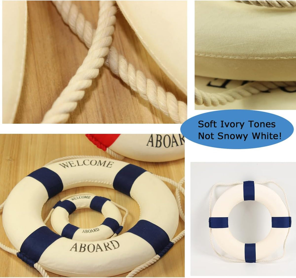 MorroMorn Lifebuoy Wall Hanging Decor - Welcome Aboard Mediterranean Style Home Decoration (Navy, 8")