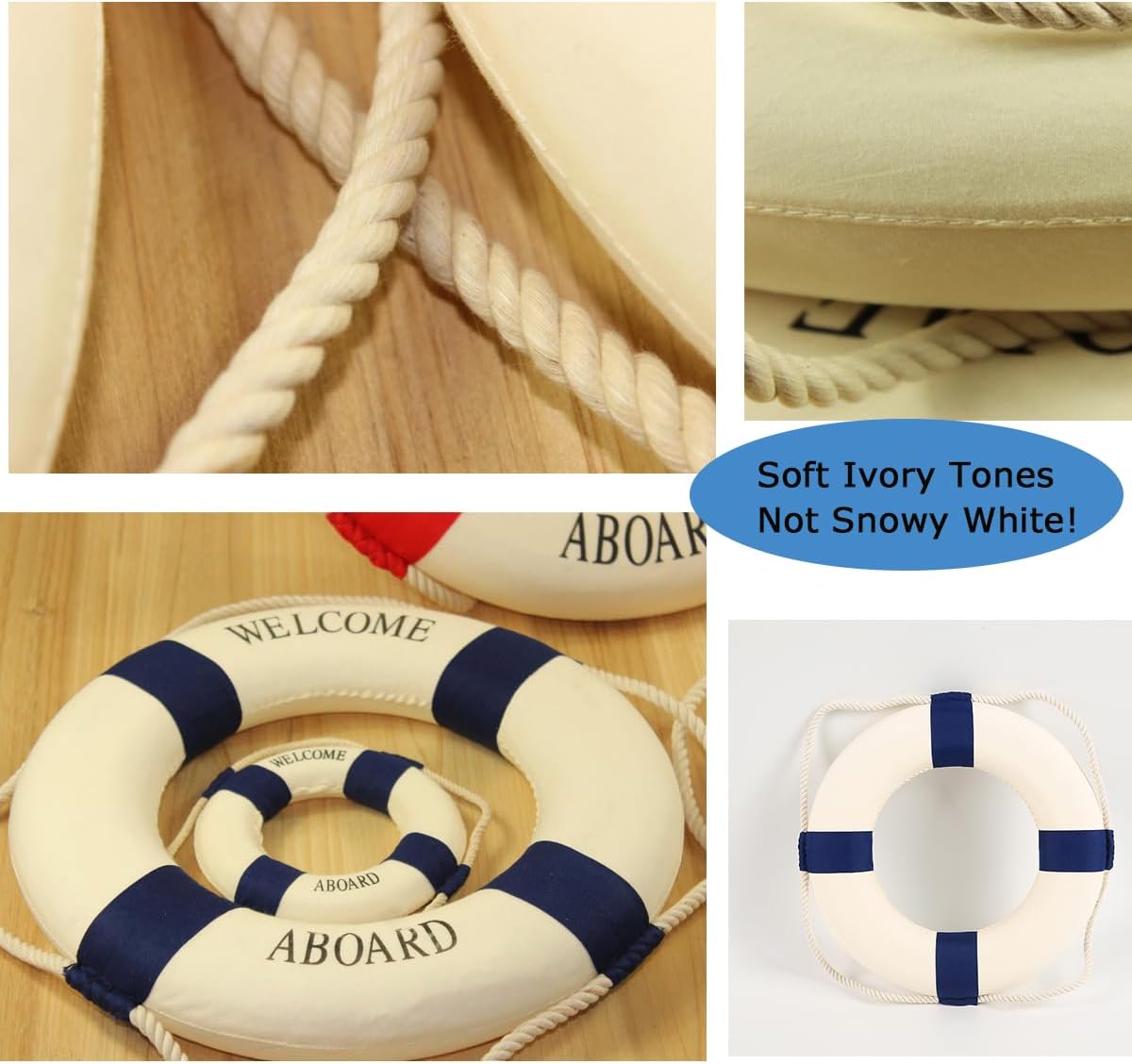 MorroMorn Lifebuoy Wall Hanging Decor - Welcome Aboard Mediterranean Style Home Decoration (Navy, 8")