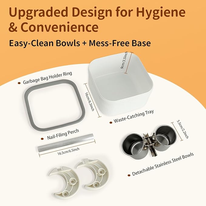 Bird Desktop Training Stand with Detachable Stainless Steel Double Bowls Feeder-Portable Bird Perches Stand with Detachable Base for Parakeets, Lovebirds&Medium-Sized Birds, Parakeet Cage Accessories-PawvioPets