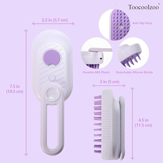 3-in-1 Cat Steam Brush, Rechargeable Cat Brush with Steam, Spritz Defur Comb for Dogs, Spritz Defur Comb for Cats (Purple)-PawvioPets