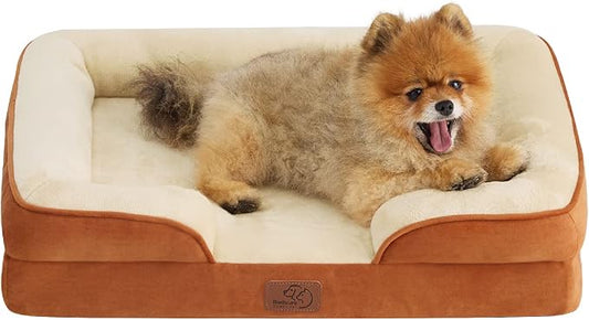 Bedsure Orthopedic Dog Beds for Small Dogs - Washable Small Dog Cat Bed Waterproof, Comfort Pet Couch Sofa with Washable Removable Cover, Pets Bed with Nonskid Bottom, Ember Clay, 24"-PawvioPets