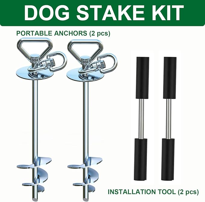 Dog Tie Out Stake (2-Pack),360°Swivel Run Stake,for Yard,Use Any Dog Tie Out Cable or Yard Leash-PawvioPets
