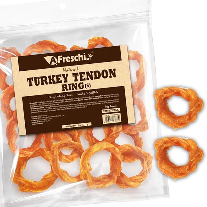 Afreschi Natural Turkey Tendon Ring (S) 8 oz, for Small Breeds, USA-Sourced Turkey Tendon, All Natural Puppy Chew, Hypoallergenic, Rawhide Alternative-PawvioPets