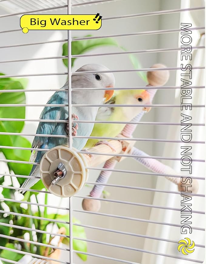 Bird Stand Perch Toy, 360° Rotating Natural Wooden Parrot Perch for Bird Cages, Colorful-PawvioPets
