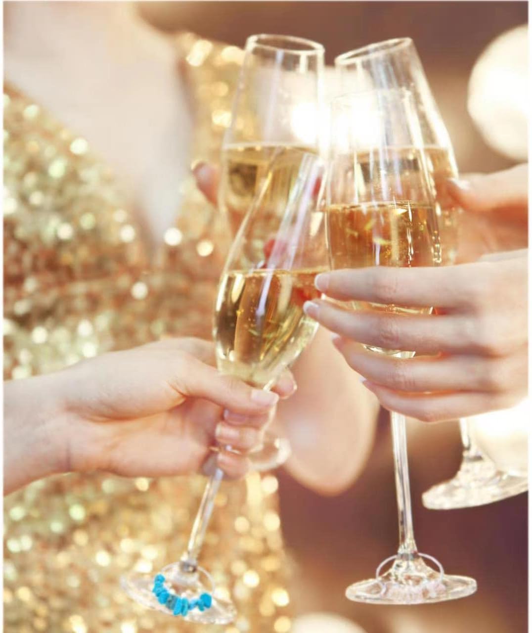 Pride & Par 24 Pcs Nature Gemstone Beads Glass Charms for Stem Glasses, Wine Glass Decoration for Weddings, Parties