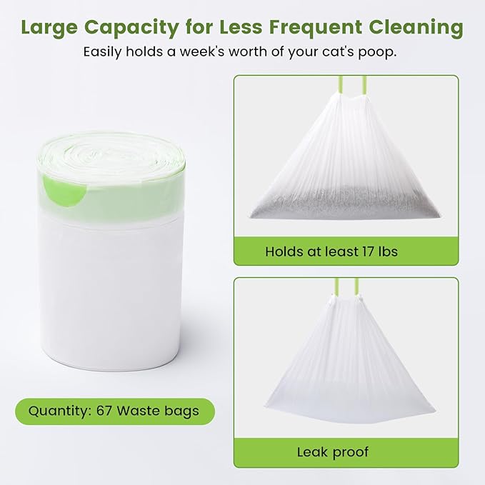 67 Count Cat Litter Bags for Pet Pura MAX Self-Cleaning Litter Box, Drawstring Kitty Liners for Automatic Waste Drawer Bin, Disposable Replacement Poop Trash Bag, Durable Leak-proof - 21 * 15.7 "-PawvioPets