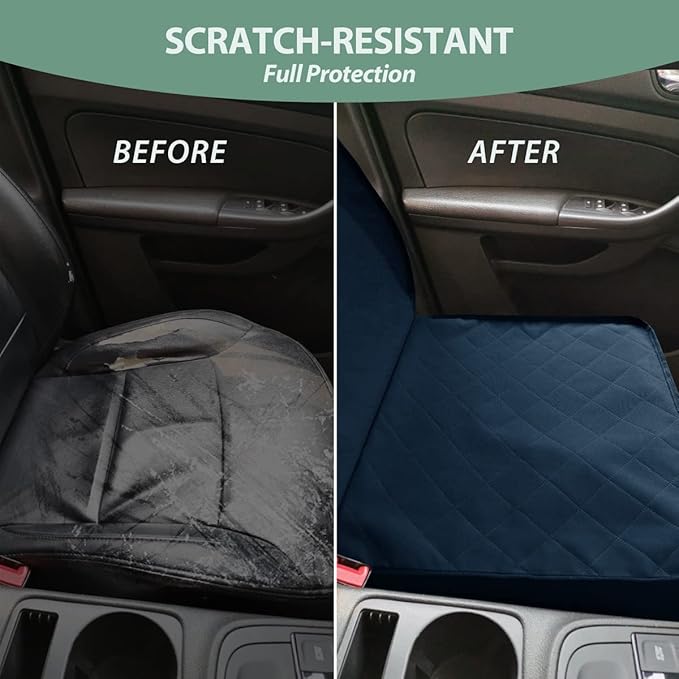 Dog Car Front Seat Cover with Side Flaps & Buckle Straps for Pet, 100% Waterproof 600D Oxford Single Seat Protector Heavy Duty Quilted Scratch Proof, Universal Size for SUV Truck, Blue-PawvioPets