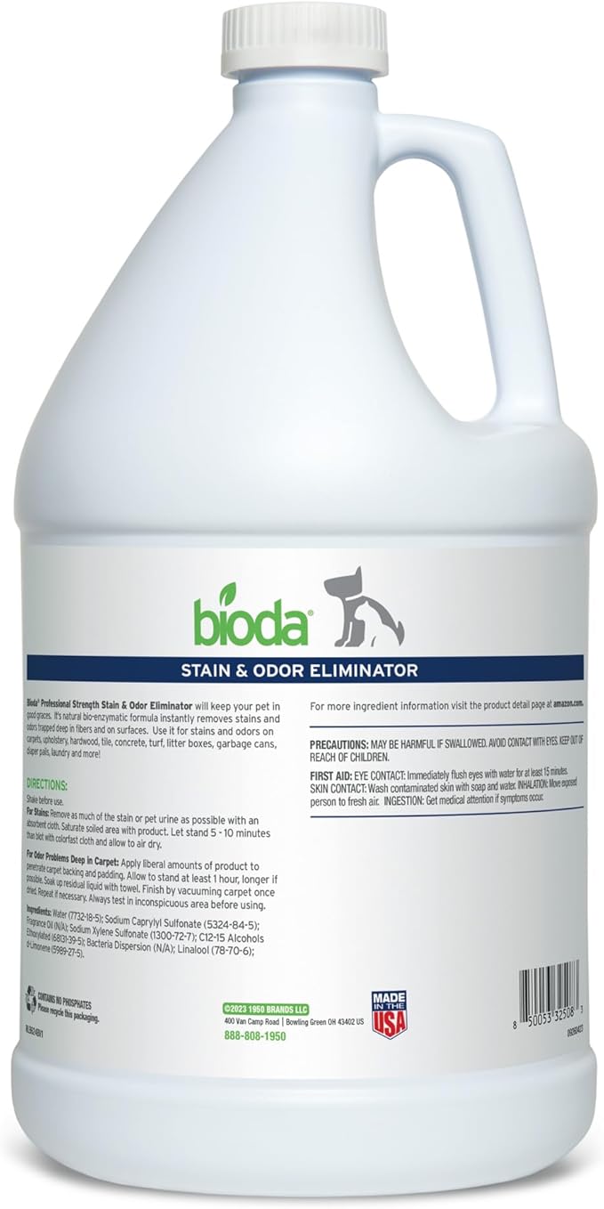 Bioda Pet Stain and Odor Eliminator | Pet Urine Enzyme Cleaner | Stain Remover | Urine Odor Eliminator | Carpet & Couch Cleaner | Made in USA | 1 Gallon-PawvioPets