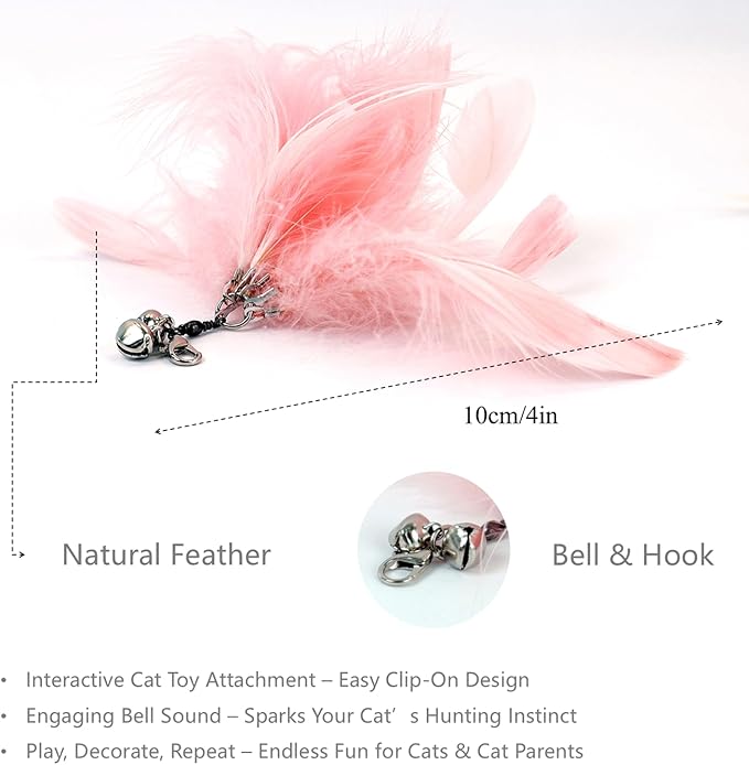 12PCS Interactive Cat Feather Wand Toy Set – 11 Bird & Feather Teaser Refills with Bells + Flexible Suction Cup Wand – Realistic Bird Design, Natural Materials, Indoor Cat Toys for Exercise & Play-PawvioPets