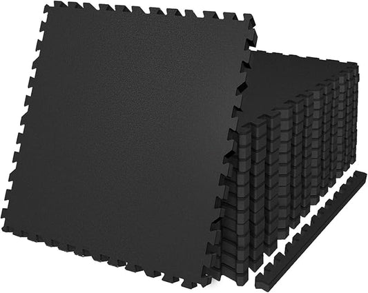 AIRHOP 0.79in Thick 24 Sq Ft Exercise Equipment Mats, 6 Tiles Upgraded Rubber Top with High Density EVA Foam, Large Interlocking Puzzle Gym Flooring for Home Gym, Heavy Weight Workout,Black-PawvioPets