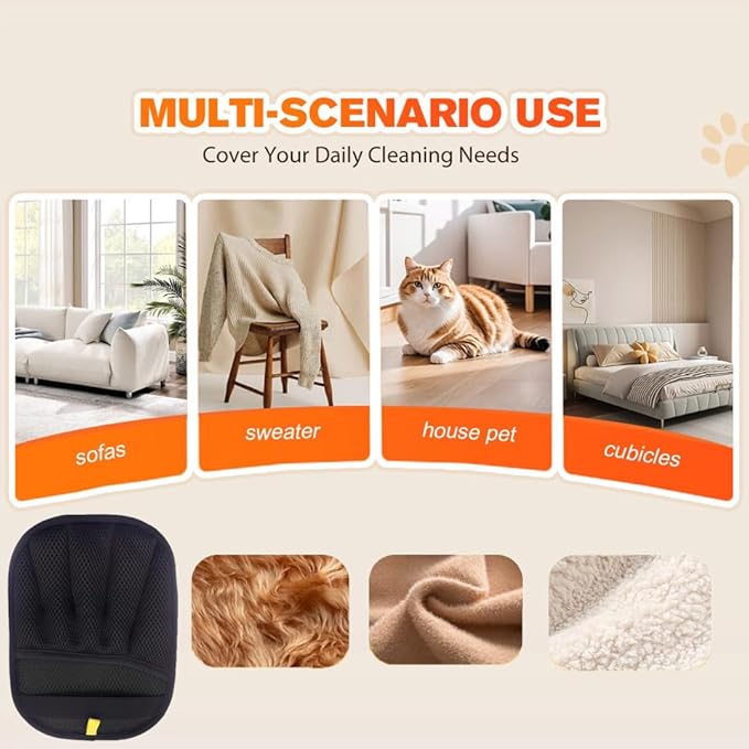 2PCS Pet Hair Remover, Electrostatic Pet Hair Removal Gloves, Reusable Cat & Dog Hair Remover for Couch, Furniture, Carpet, Curtain, Upgraded Animal Fur Removal Tool, Cat Grooming Gloves-PawvioPets